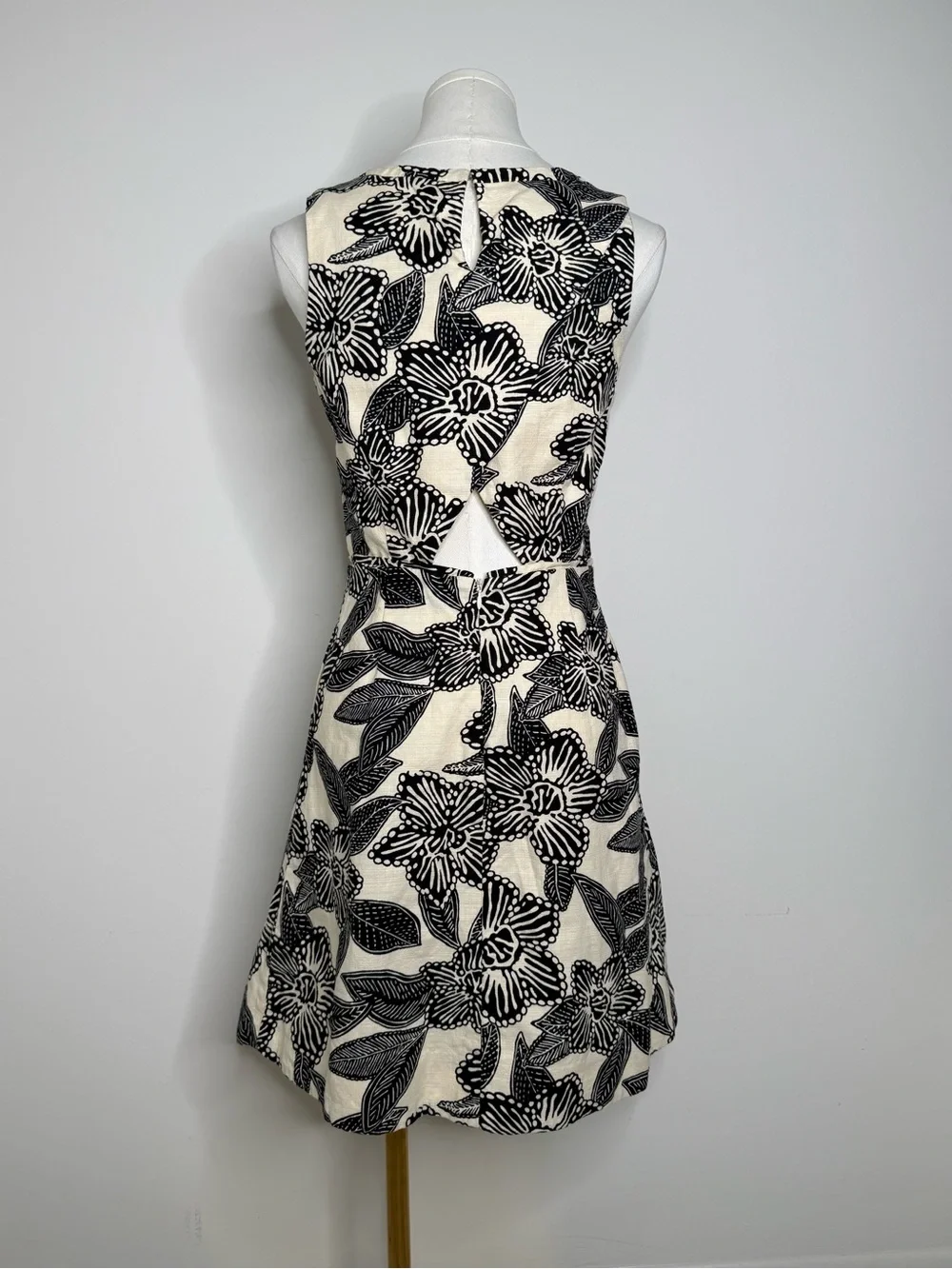 J. Crew Cream Dress with Black Floral Print